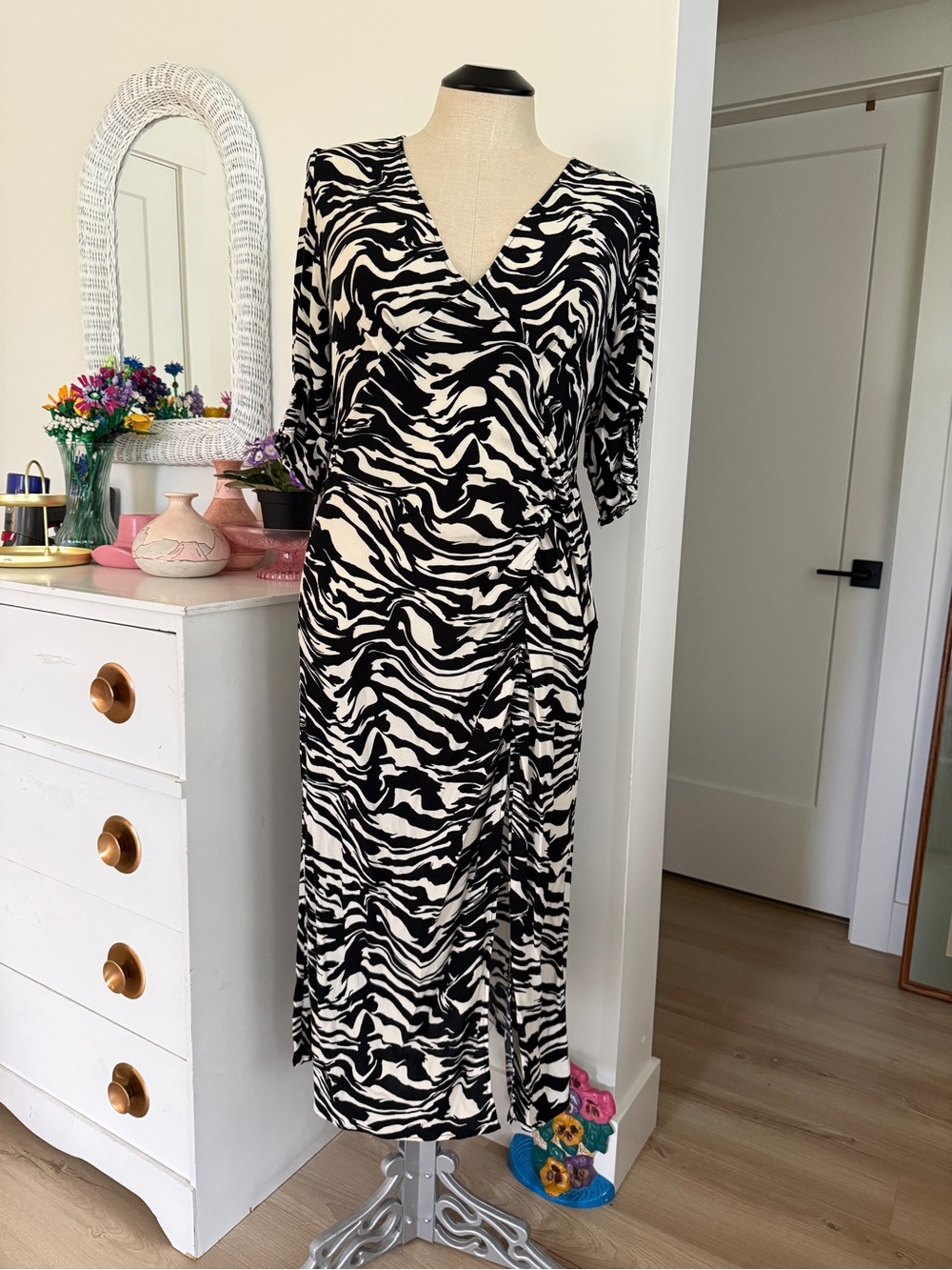 H&M XL Black & White Zebra Print Wrap Midi Dress